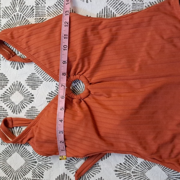 Kona Sol wide rib ring front strappy open back one piece in desert orange szS - Picture 9 of 13
